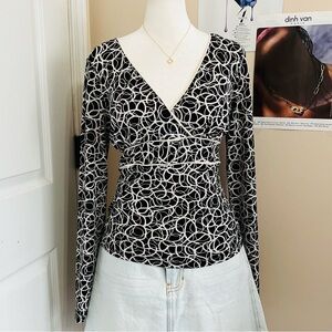 Y2K Black and White Circle Print Wrap Top